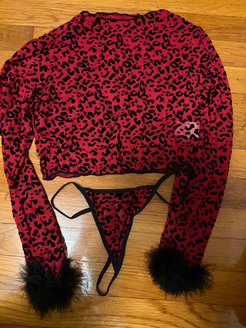 Red and Black Leopard Print Lingerie Set - Women's Intimates
